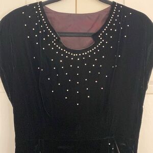 Vintage black velvet cocktail dress with rhinestones Holiday Christmas